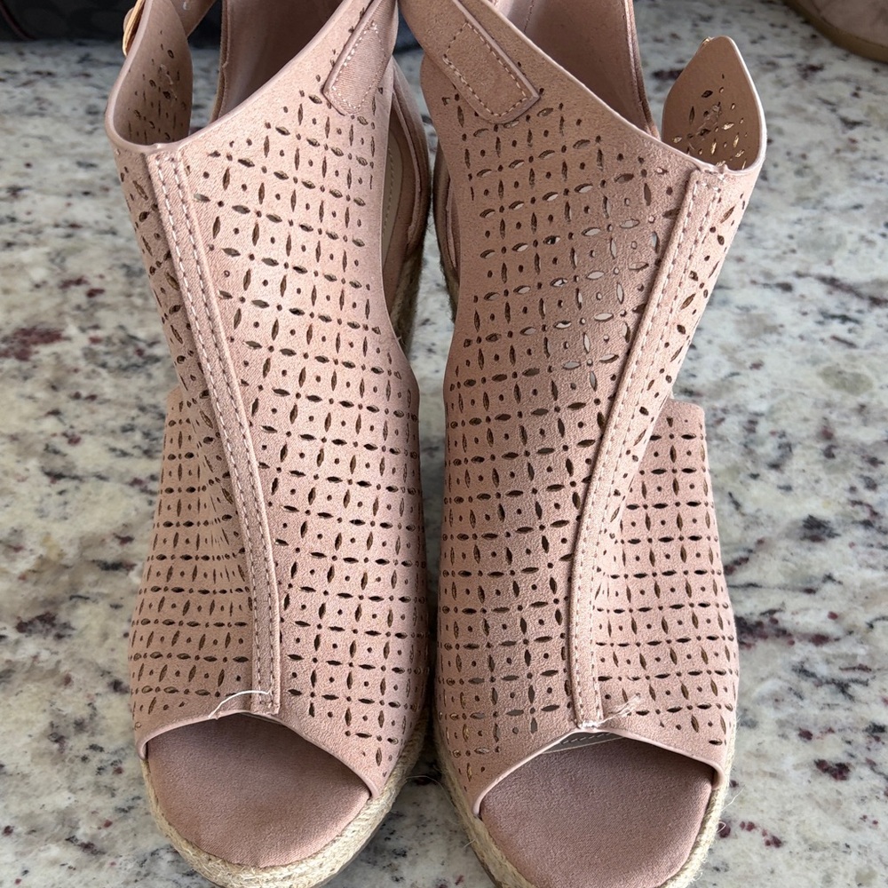 JustFab Blush Peep-Toe Wedges